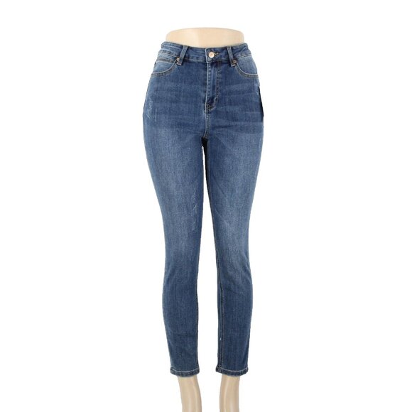 Karen Kane $99 Sz 6 x 27.5 Conversation Barely Distressed Cotton Poly Jeans - Picture 1 of 16